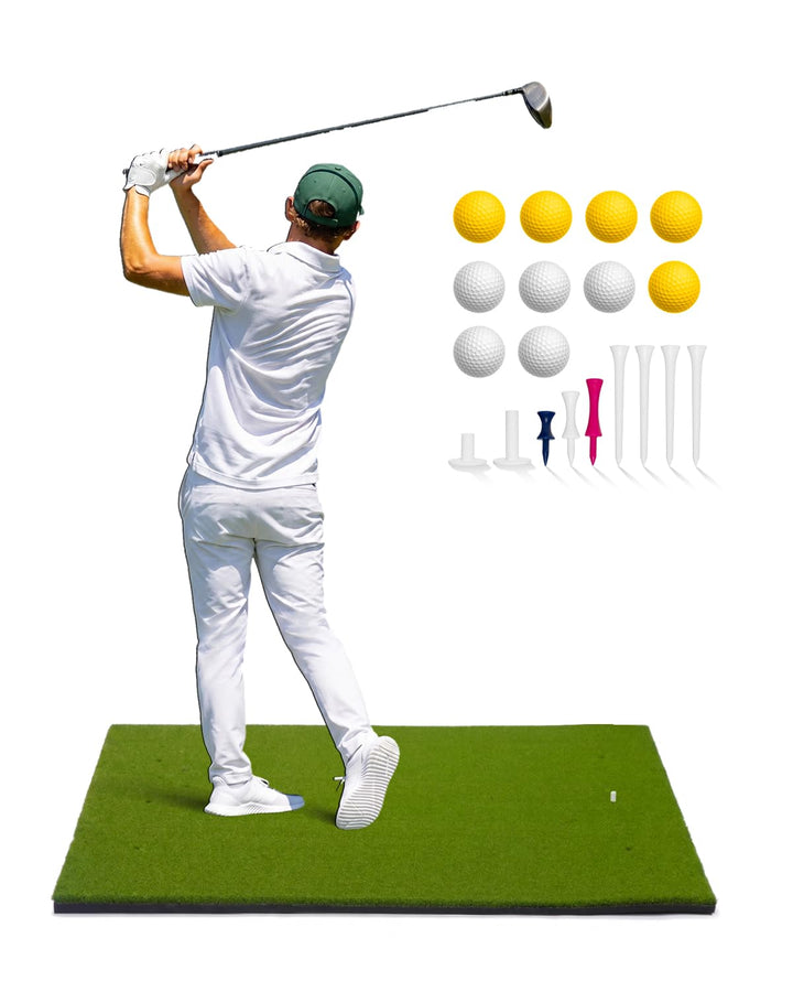 Golf-Schlagmatte für Indoor und Outdoor, Golf-Trainingsmatte mit Tragegurt, 10 PU-Golfbällen und 9 T