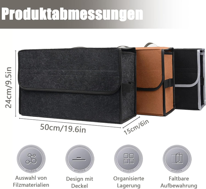 Kofferraum Organizer, Auto kofferraumtasche aus Filz mit Einlegeplatte, Klettband und Gummiband, Fal