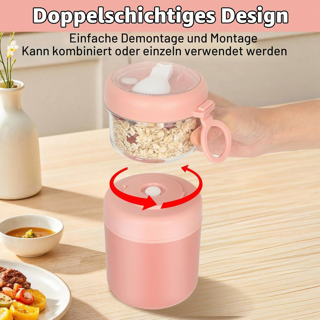 Grosser Edelstahl Müslibecher to Go, Joghurtbecher 530ml+330ml Tragbarer Auslaufsicherer Müslibecher