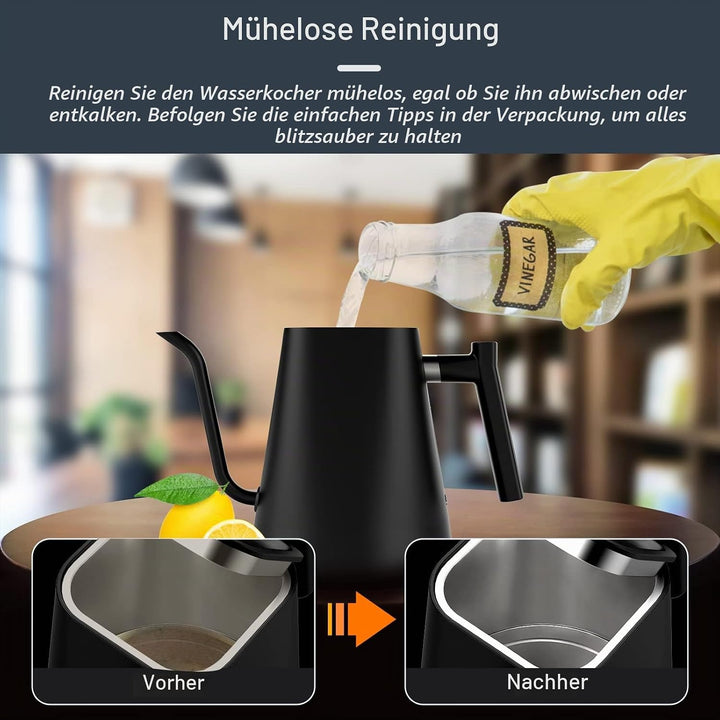 Edelstahl Wasserkocher mit Temperatureinstellung,Schwanenhals Wasserkocher,24h Warmhaltefunktion,Tee