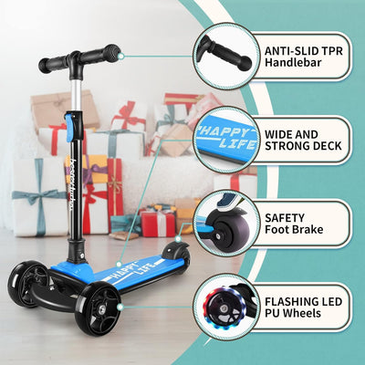 besrey Scooter Kinder Roller, der sichere Premium Dreiradscooter mit PU LED Leuchtenden Räder, Faltb