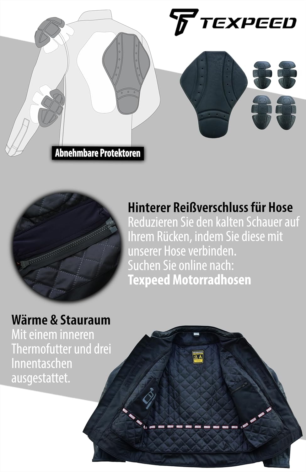 TEXPEED Marlon Brando Fransen Quasten Chopper Motorrad lederjacke herren mit protektoren - Mit Origi