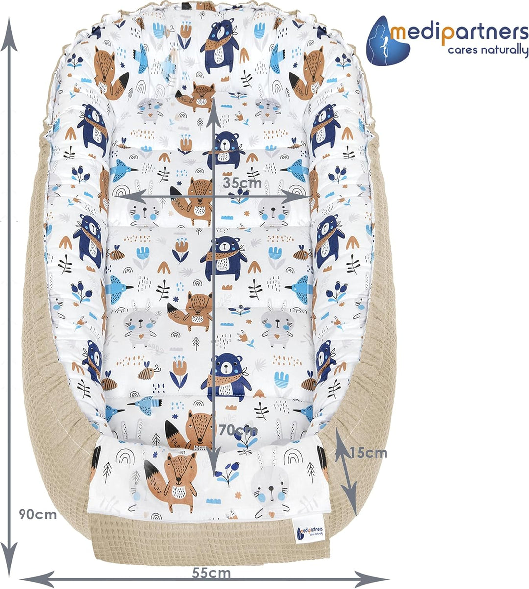 Medi Partners Babynest Kuschelnest Babynestchen 100% Baumwolle Waffle Nestchen Reisebett für Babys S