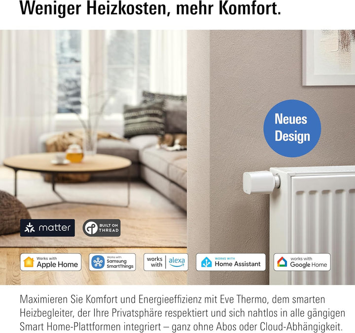 Eve Thermo (Matter, 5. Gen.): Smartes Heizkörperthermostat, Heizkosten sparen, funktioniert mit Alex