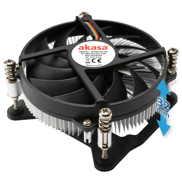 Akasa AK-CC6308EP01 Low Profile CPU-Kuehler - 92mm Carte SIM Plaque arrière 9,6 cm Aluminium, Noir K