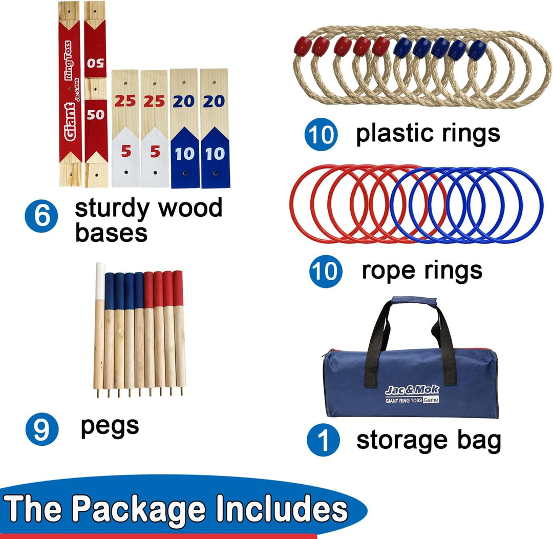 Ringwurfspiel Wurfspiele Ring Toss Game Holz Ringe Werfen Spiel mit Tragetasche L 10 pcs Rope Rings