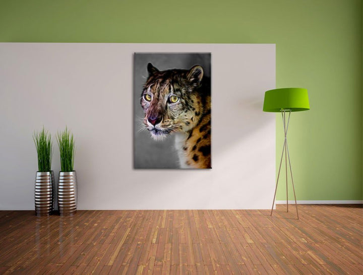 aufmerksamer Schneeleopard schwarz/weiss Deluxe Format: 100x70 cm auf Leinwand, XXL riesige Bilder f