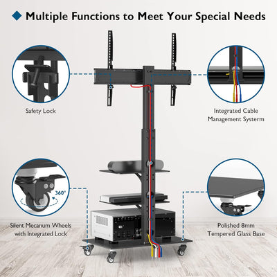 BONTEC TV-Ständer mit Rollen für 30-70 Zoll Plasma-/LCD-/LED-Bildschirme bis 40 kg, 6 Höhenverstellu