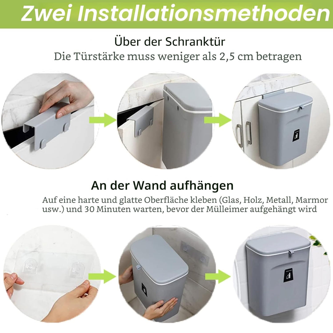SENENQU Mülleimer Hängend Mit Deckel 9L, Klein Abfalleimer Hängender Mülleimer Küche, Mülleimer Wohn