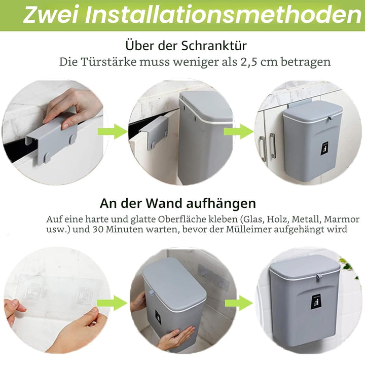 SENENQU Mülleimer Hängend Mit Deckel 9L, Klein Abfalleimer Hängender Mülleimer Küche, Mülleimer Wohn