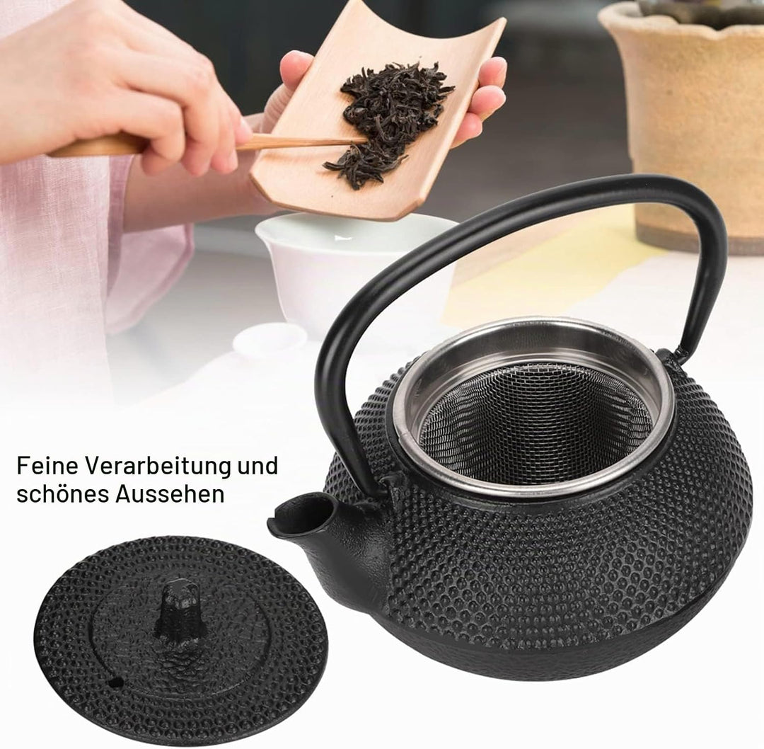 300 Ml Schwarze Gusseiserne Teekanne, Schwarz Teekanne Asiatisch Apanische Teekanne Gusseisen Mit Si