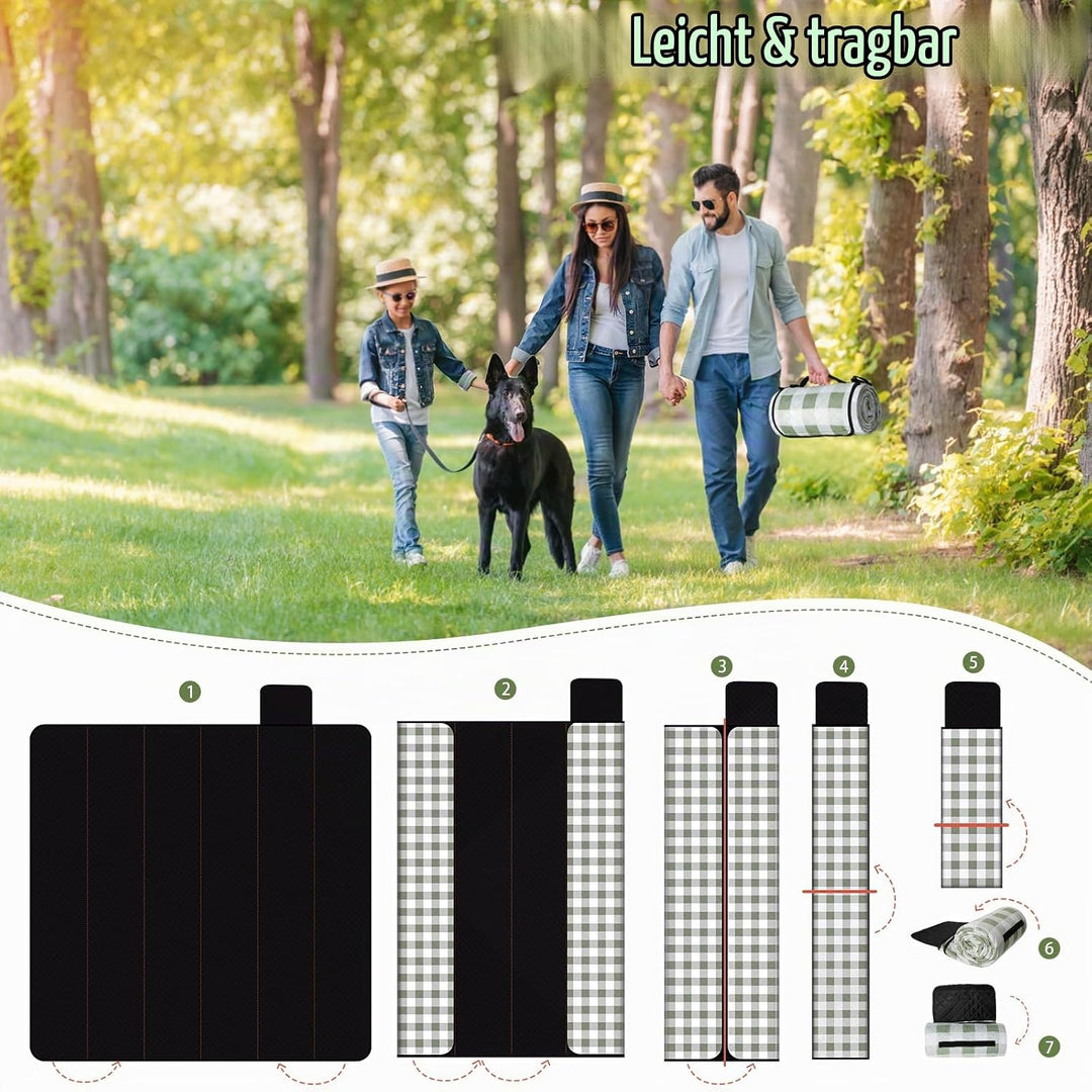 Picknickdecke wasserdicht, Extra grosse Picknickmatte 200x200 cm, sandabweisend waschbar Camping Str