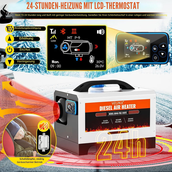 Diesel-Luftheizung All-in-One-Dieselheizung mit 8 kW, Fernbedienung und LCD-Schalteranzeige, 12 V, 2
