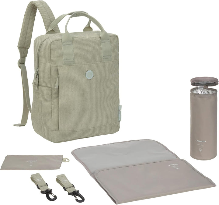 LÄSSIG Baby Wickelrucksack Wickeltasche Rucksack mit Wickelunterlage, Kinderwagenbefestigung, Flasch