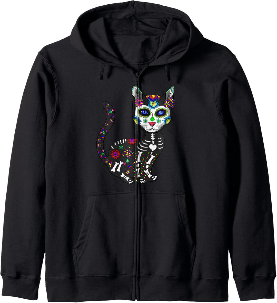 Craneo De Gato Sugar Skull - Bunte Day Of The Dead Katze Kapuzenjacke