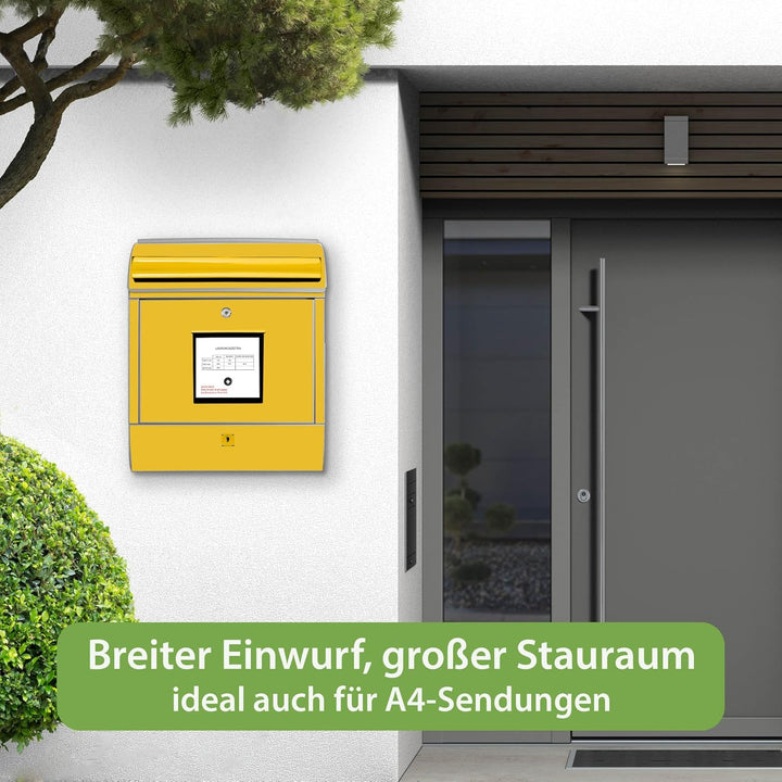 banjado® Design Briefkasten mit Motiv Briefkasten Gelb 39x47x14cm &amp; 2 Schlüssel - Briefkasten Stahl