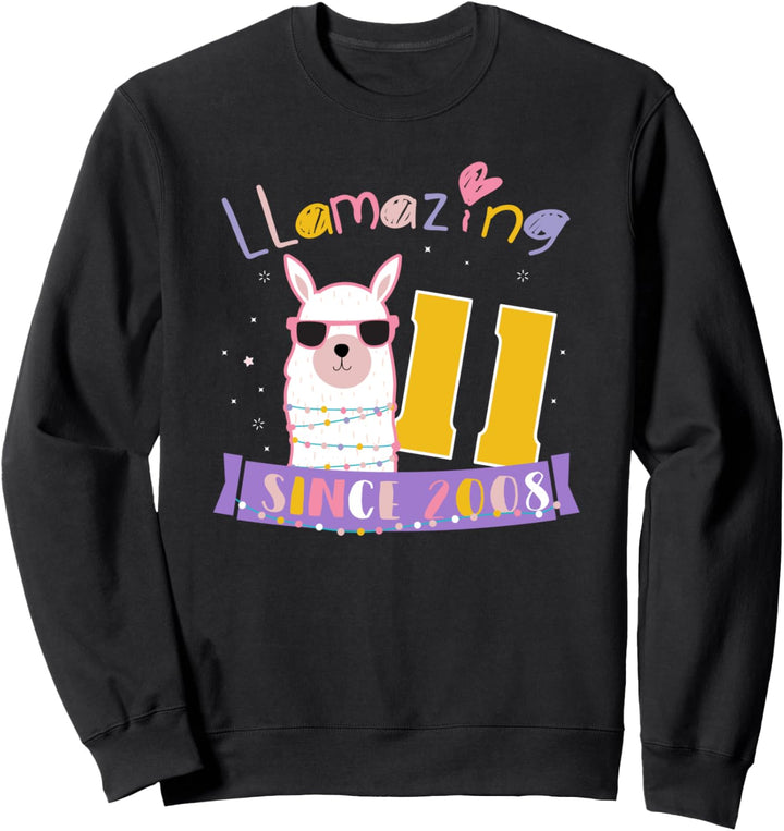 Mädchen 11. Geburtstag Llama "LLamazing Since 2008" Sweatshirt