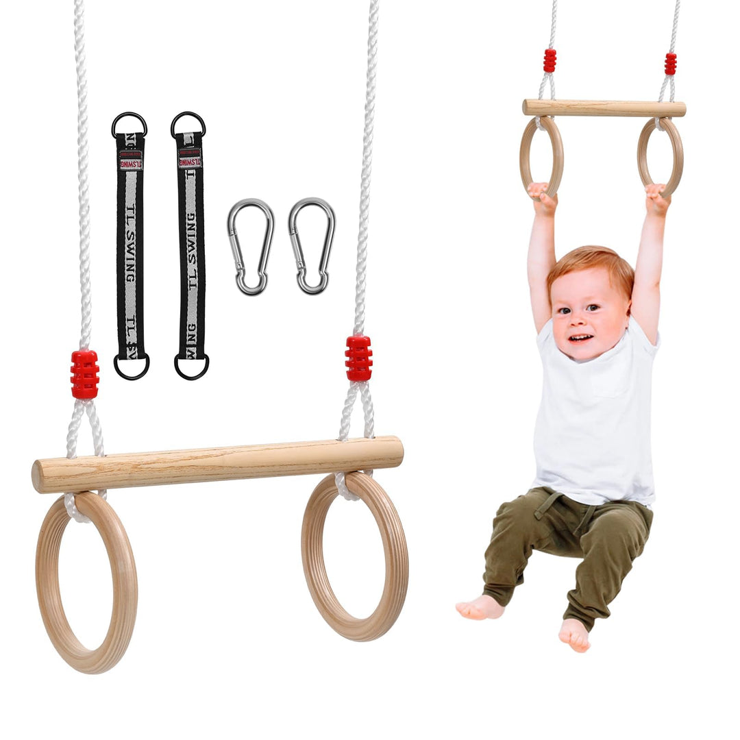 Holzschaukel,Turnringe aus Holz,Turngeräte für drinnen und draussen für Kinder,Ringschaukel,Turnscha