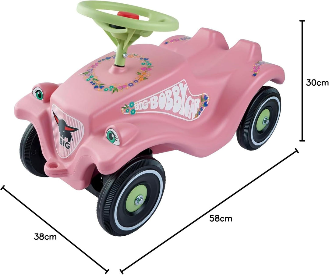 BIG-Bobby-Car Classic Flower - Kinderfahrzeug mit Blumenaufklebern für Jungen und Mädchen, belastbar