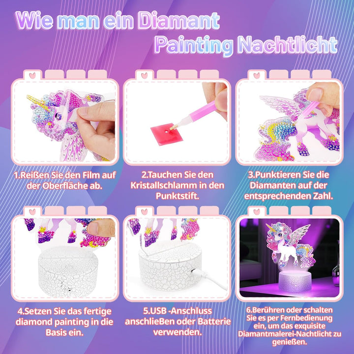 Osikay Einhorn Geschenke für Mädchen 5+ Jahre: Diamond Painting Nachtlicht Bastelset Kinder - Coole
