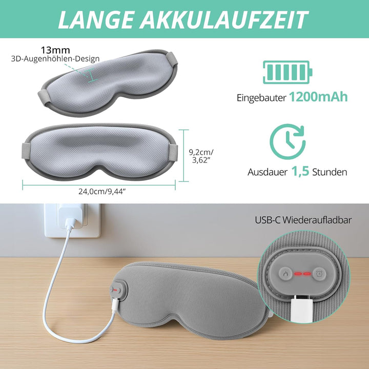 VINTEAM Kabellose Wärmebrille mit Akku – 3D Augenmaske für Trockene Augen, Entspannung und Linderung