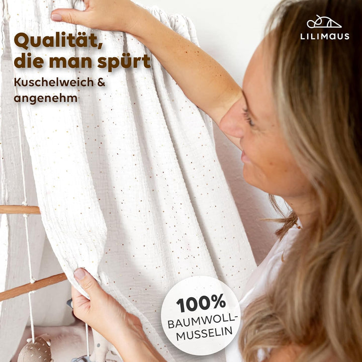 lilimaus Betthimmel Babybett mit Gold Applikation in 12 Farben [inkl. Himmelstange] - Himmel Babybet