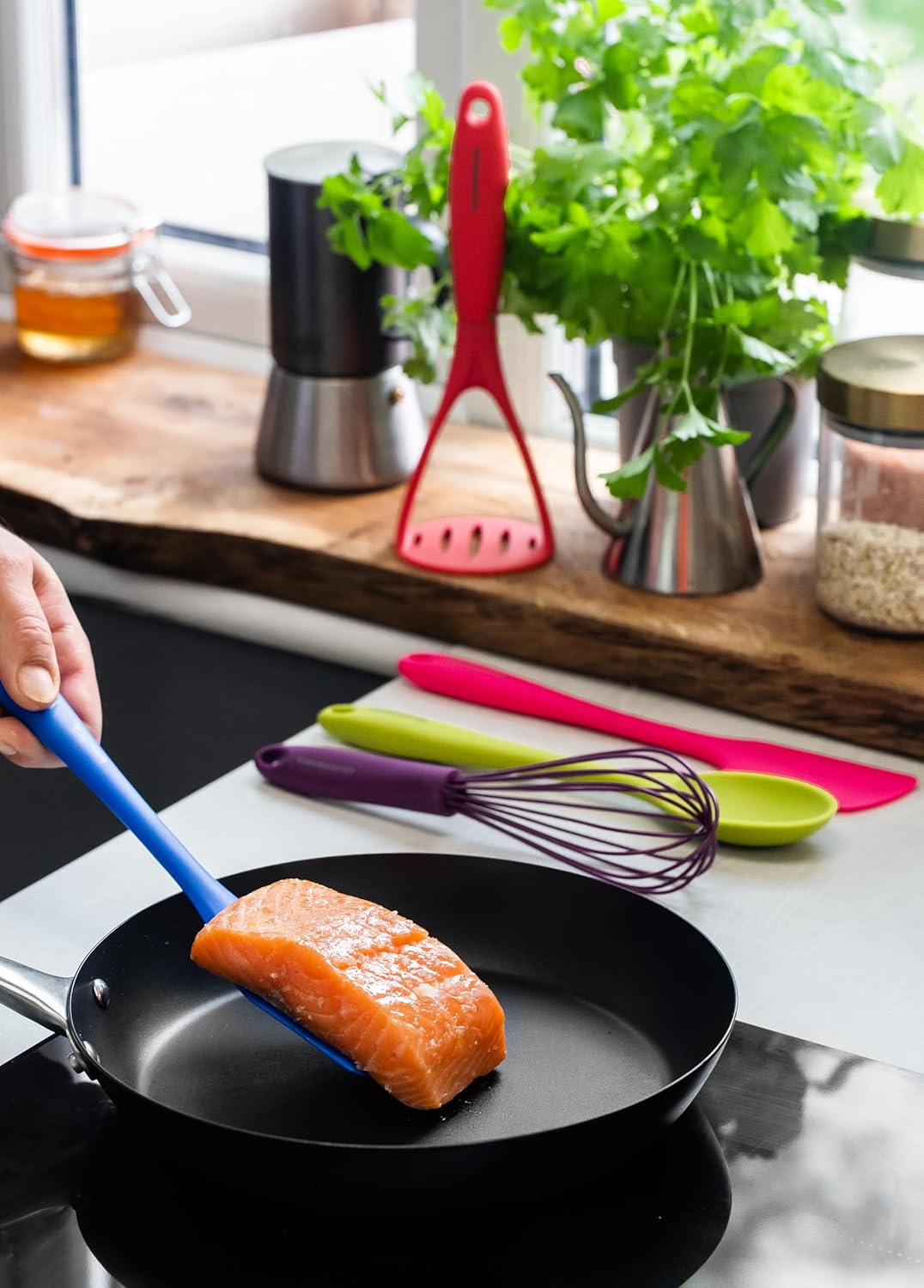 KitchenCraft Colourworks Küchen-Utensilien-Set mit Geschenkbox, 5-Teilig, bunt Silikon, Silikon