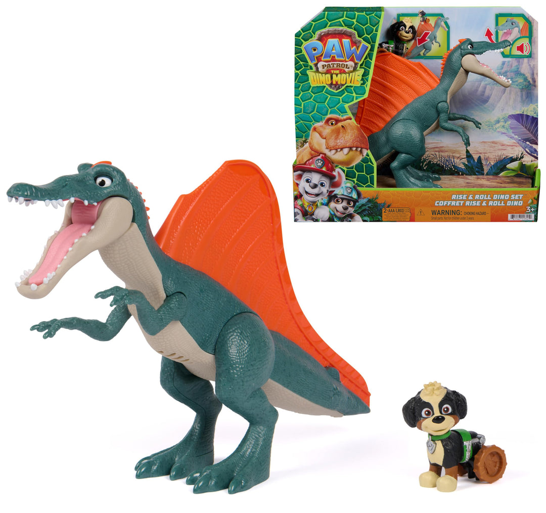PAW PATROL: Der Dino Film Rise &amp; Roll Dino-Set mit Rex, ab 3 Jahren | 18 cm Spinosaurus | Dino-Wirbe