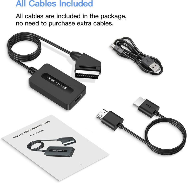 SUNNATCH Scart auf HDMI Konverter mit HDMI und Scart Kabel, Männlich Scart to HDMI Adapter, Scart zu