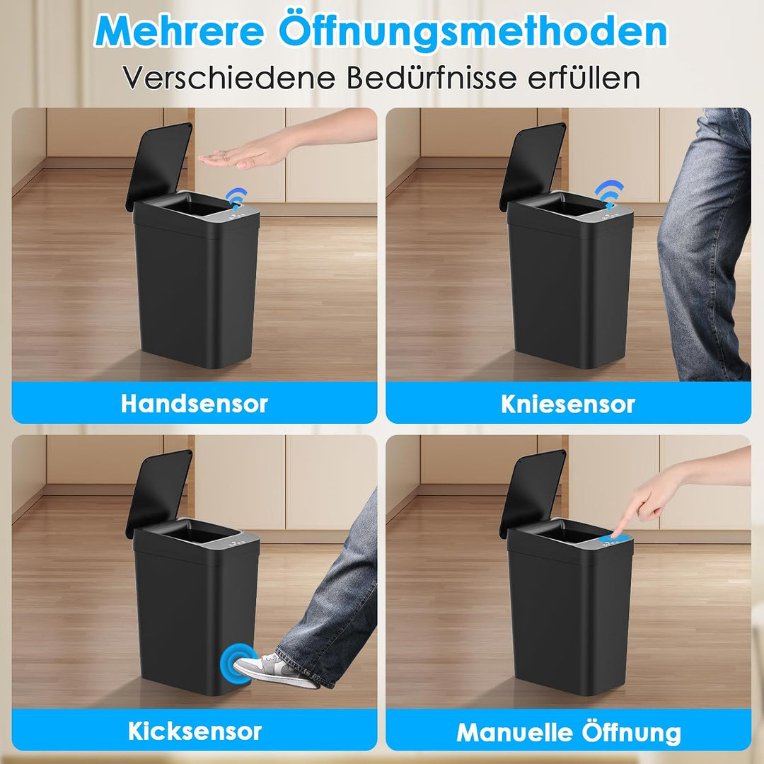 Dreamhigh 2er Set Mülleimer Mit Sensor, 15L &amp; 12L Elektrischer Mülleimer Mit Automatischem Deckel, S