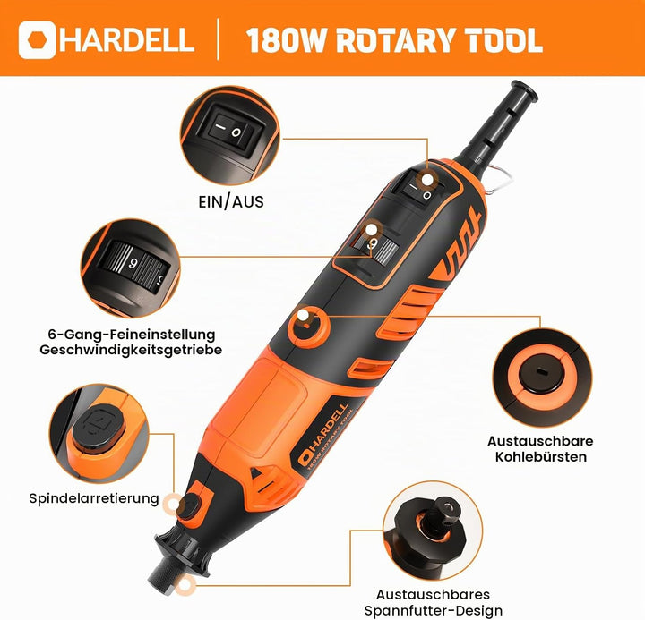 HARDELL Multifunktionswerkzeug Rotationswerkzeug 180W, 6-stufig variable Speed (8000-35000 U/min) mi