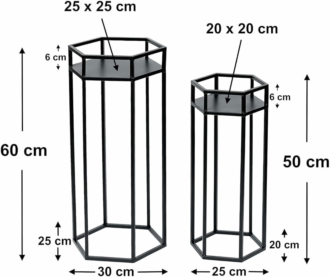 DanDiBo Blumenhocker Metall Schwarz 6eck Blumenständer Beistelltisch 96453 2er Set Pflanzenständer B