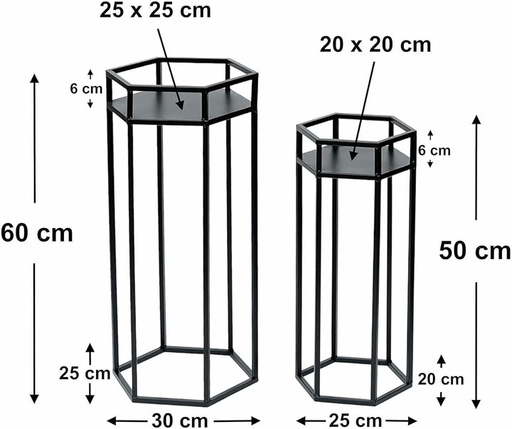DanDiBo Blumenhocker Metall Schwarz 6eck Blumenständer Beistelltisch 96453 2er Set Pflanzenständer B