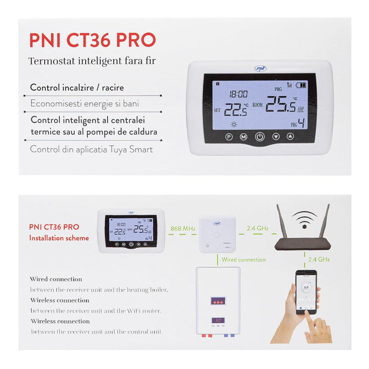 Smarter Thermostat PNI CT36 PRO kabellos, WLAN 2,4 GHz, TuyaSmart APP Internetsteuerung, Winter-Somm
