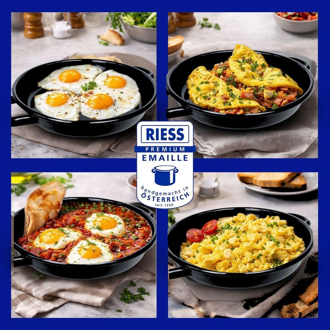 Riess Eierpfanne 22 cm Emaille – Servierpfanne -Omlettpfanne – ideal für Induktion- Eier-Pfanne krat