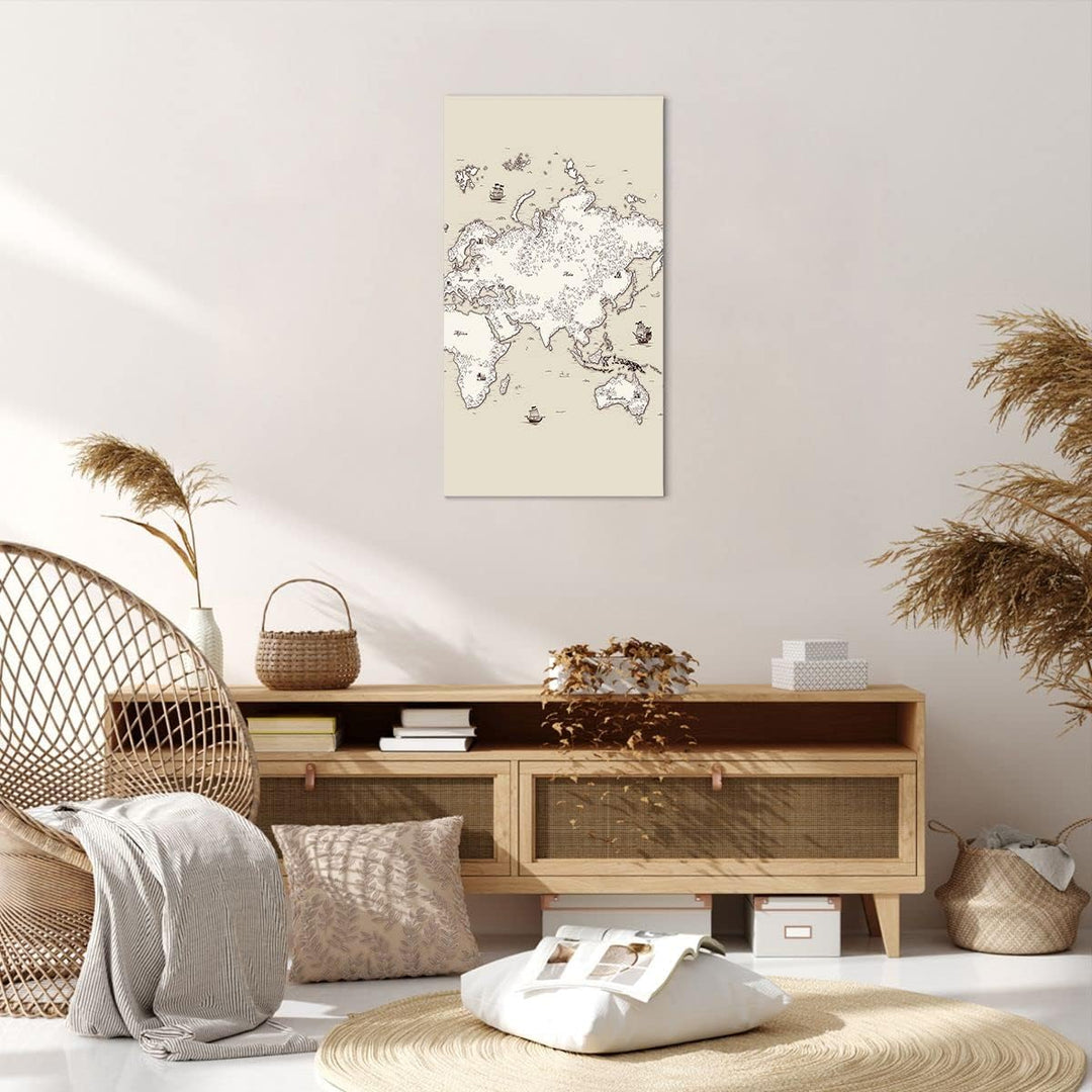 Bilder auf Leinwand 55x100cm Leinwandbild mit Rahmen Karte Welt Klassiker Kontinente Gross Wanddeko