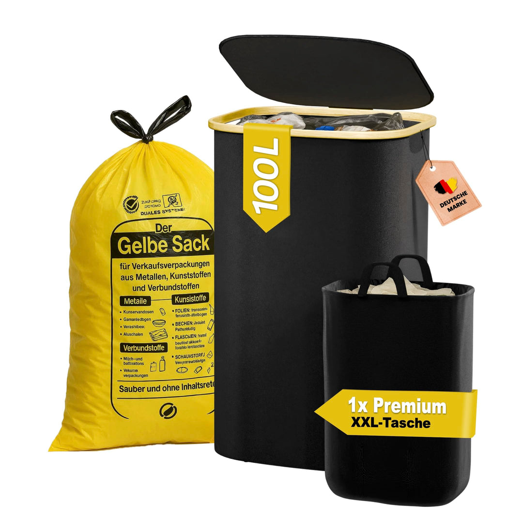 Gelber Sack Ständer 100L mit Deckel & Waschbarem XXL-Innenbeutel – Premium Müllsackhalter für Küche