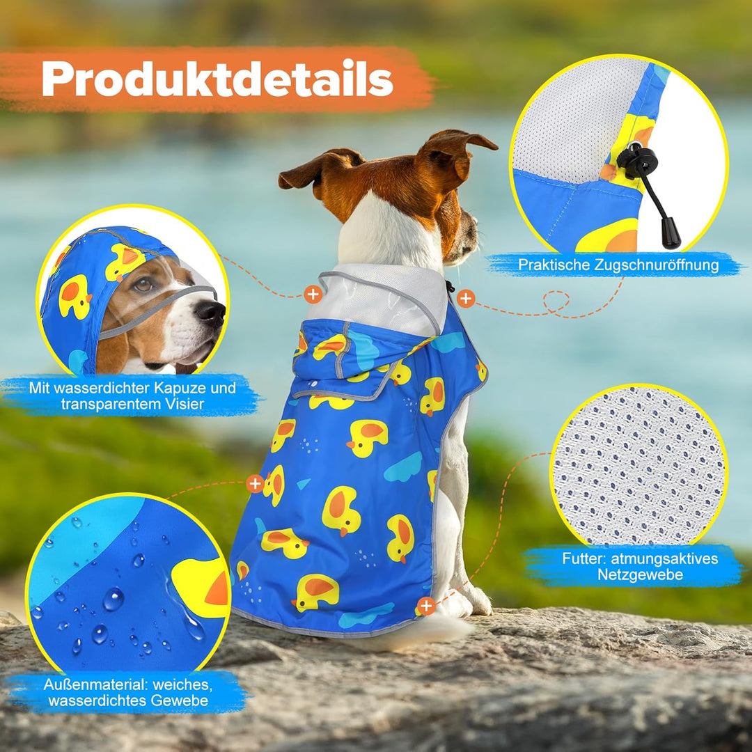 Weesiber Hunderegenmantel, Einstellbare Regenmantel Hund, Wasserdichter Regenjacke Hund mit Entenmus