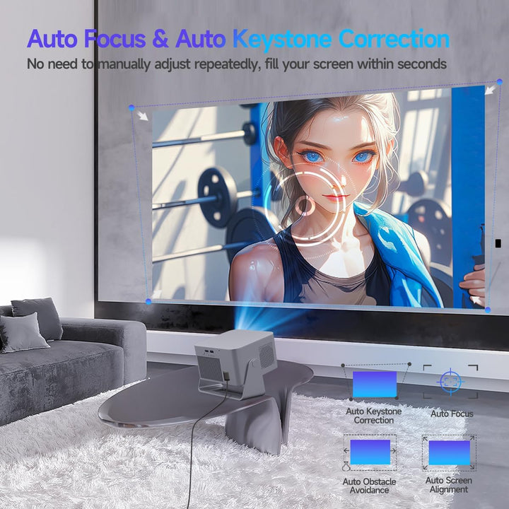 Mini Beamer 4K 8K Unterstützt 1080P Full HD, Android 14 Smart Projektor, WiFi 6 Bluetooth 5.4, Autof