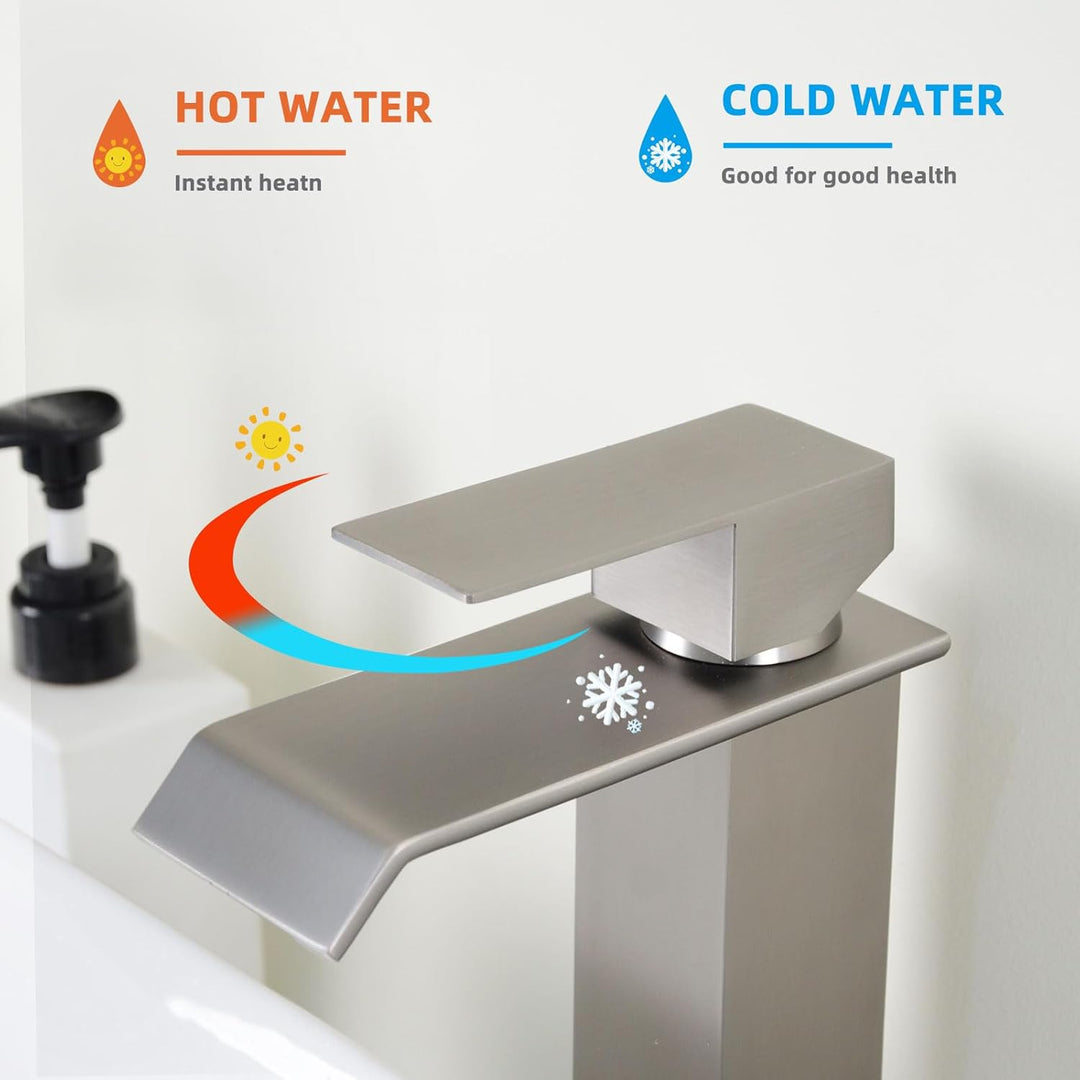 PHASAT Wasserfall Wasserhahn Bad, Hoch Wasserfall Waschtischarmatur, Moderner Mischbatterie Waschbec