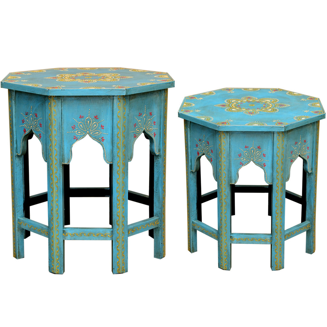 Casa Moro Orientalische Beistelltische 2er Set Saada Blau aus Massiv-Holz handbemalt Shabby Chic Cou