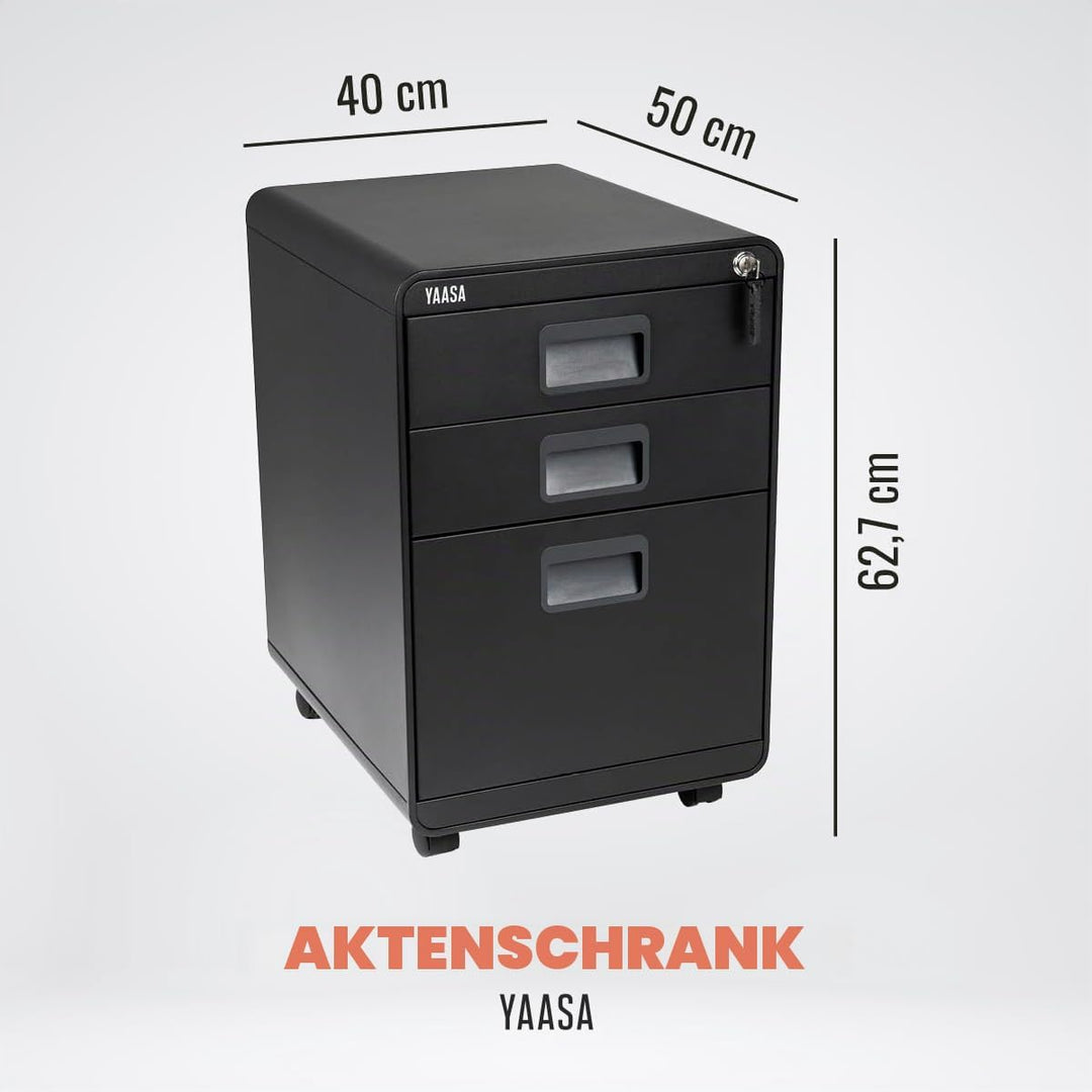 Yaasa File Cabinet Curved Standard Schwarz - Rollcontainer aus Stahl, Aktenschrank mit 3 verschliess
