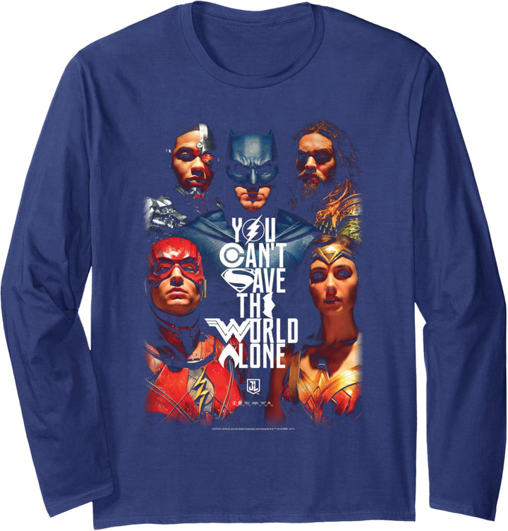 Justice League Movie Save The World Poster Langarmshirt