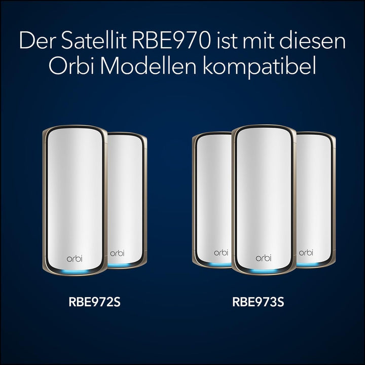 NETGEAR Orbi 970-Serie Quad-Band WiFi 7-Mesh-Zusatzsatellit (RBE970) - kompatibel mit Orbi RBE962S u