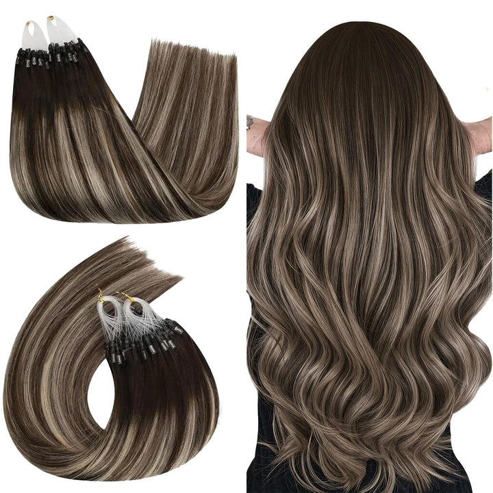 Ugeat Extensions Echthaar Microring Braun Balayage Extensions Microring Echthaar 40cm Balayage Schok