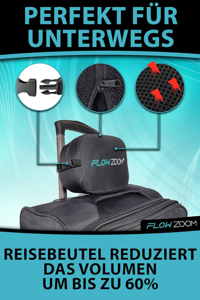 FLOWZOOM® Comfy Nackenhörnchen Nackenkissen Flugzeug & Auto Reise-Kissen aus Memory-Foam mit schmale
