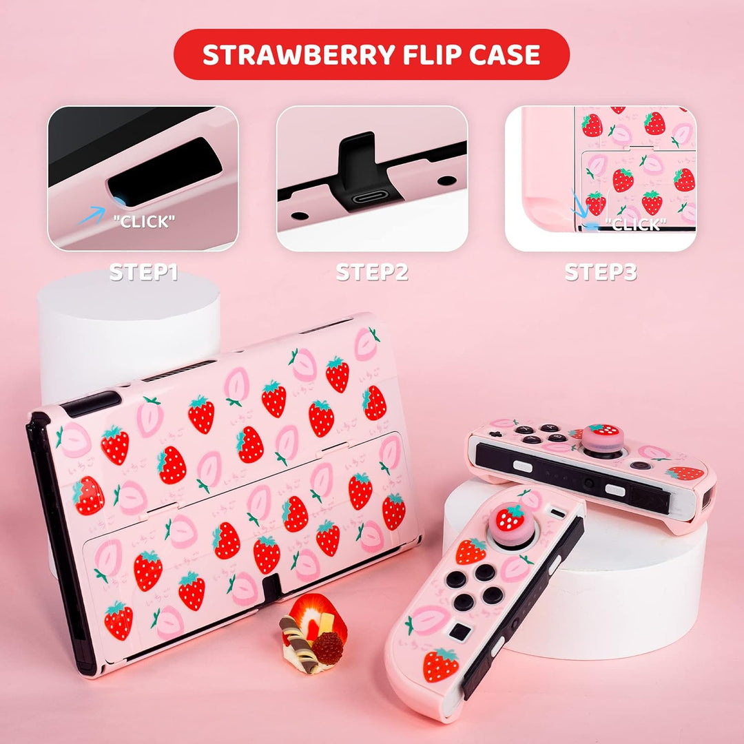 RHOTALL Strawberry Carrying Case Set for Nintendo Switch OLED, Portable Travel Case for Switch Acces