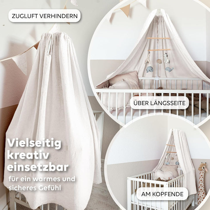 lilimaus Betthimmel Babybett mit Gold Applikation in 12 Farben [inkl. Himmelstange] - Himmel Babybet