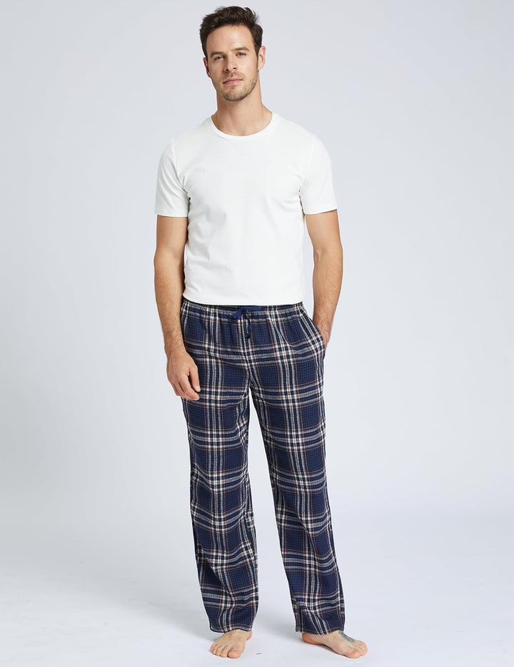 Jveyvth Herren Pyjamahose Flanell Baumwolle kariert Schlaf & Lounge Hose, PJ Hose mit Taschen und Kn