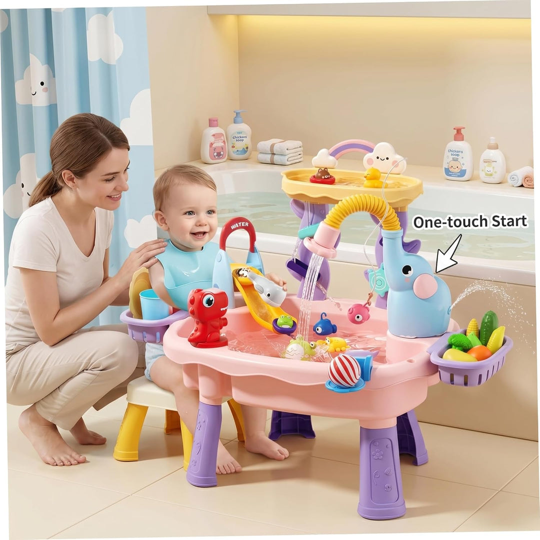Wasserspieltisch Doppelschichtiger Wassertisch für Kinder mit Umlaufrutsche und sensorischem Angelsp